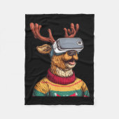 Funny Reindeer In Christmas Sweater And Vr Headset Fleecedecke (Vorderseite)