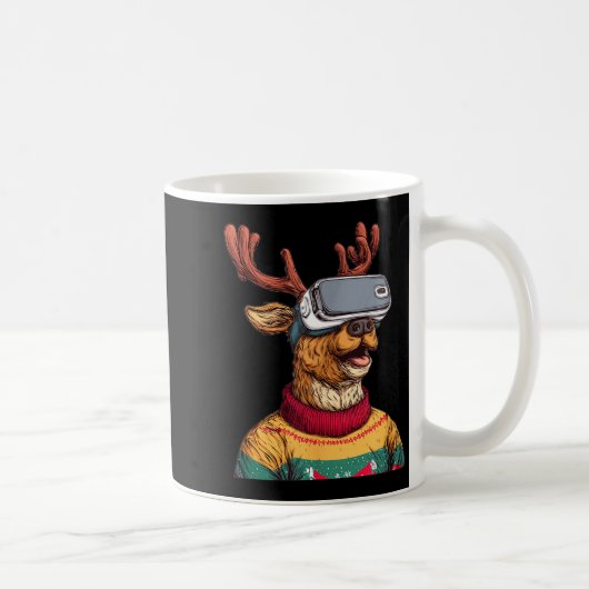 Funny Reindeer In Christmas Sweater And Vr Headset Kaffeetasse (Rechts)