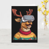 Funny Reindeer In Christmas Sweater And Vr Headset Karte (Gelbe Blume)