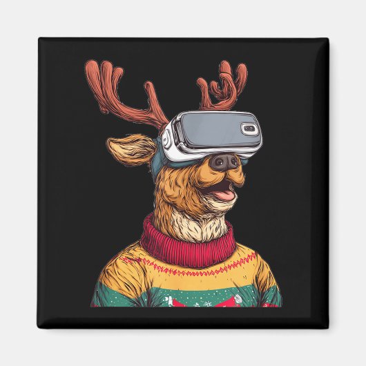 Funny Reindeer In Christmas Sweater And Vr Headset Magnet (Vorne)