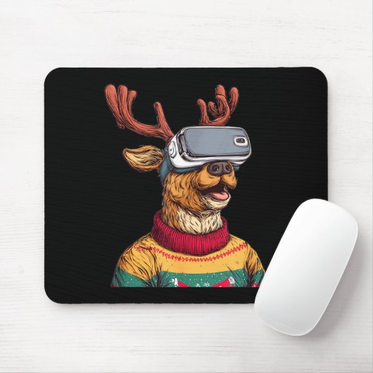 Funny Reindeer In Christmas Sweater And Vr Headset Mousepad (Mit Mouse)