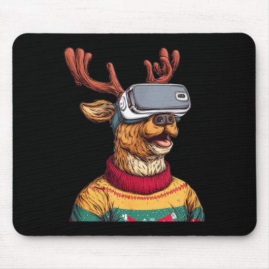 Funny Reindeer In Christmas Sweater And Vr Headset Mousepad (Vorne)