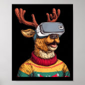 Funny Reindeer In Christmas Sweater And Vr Headset Poster (Vorne)