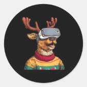 Funny Reindeer In Christmas Sweater And Vr Headset Runder Aufkleber (Vorderseite)