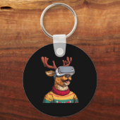 Funny Reindeer In Christmas Sweater And Vr Headset Schlüsselanhänger (Vorderseite)