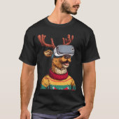 Funny Reindeer In Christmas Sweater And Vr Headset T-Shirt (Vorderseite)