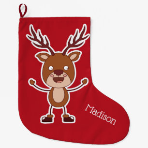 Funny Reindeer individuelle Name Weihnachtsfest St Großer Weihnachtsstrumpf