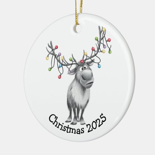 Funny Reindeer Keramik Ornament (Links)