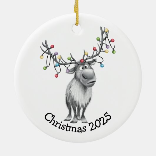 Funny Reindeer Keramik Ornament (Hinten)