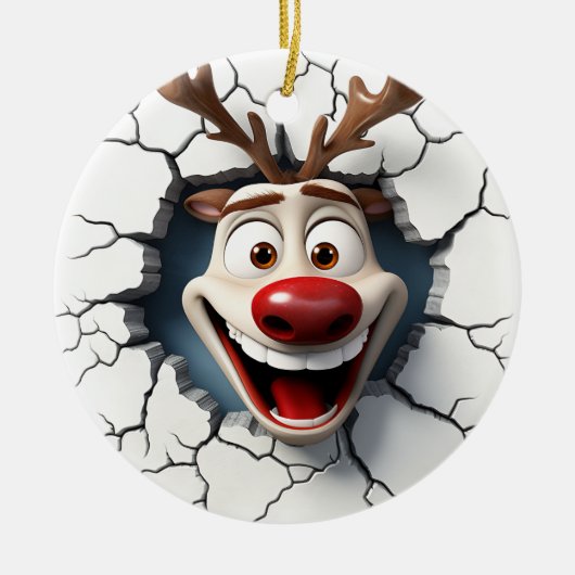 Funny Reindeer Keramik Ornament (Vorne)