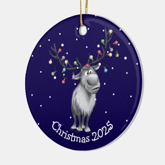 Funny Reindeer Keramik Ornament (Links)