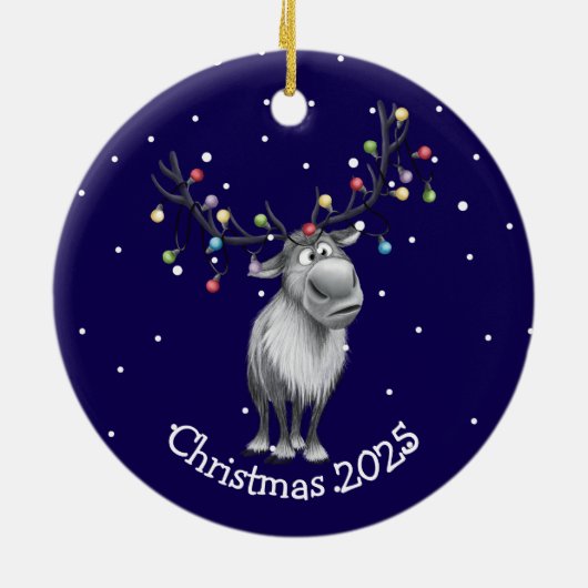 Funny Reindeer Keramik Ornament (Hinten)