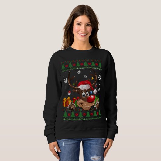 Funny Reindeer Lovers Weihnachtsmannmütze Ugly Chr Sweatshirt (Vorne ganz)
