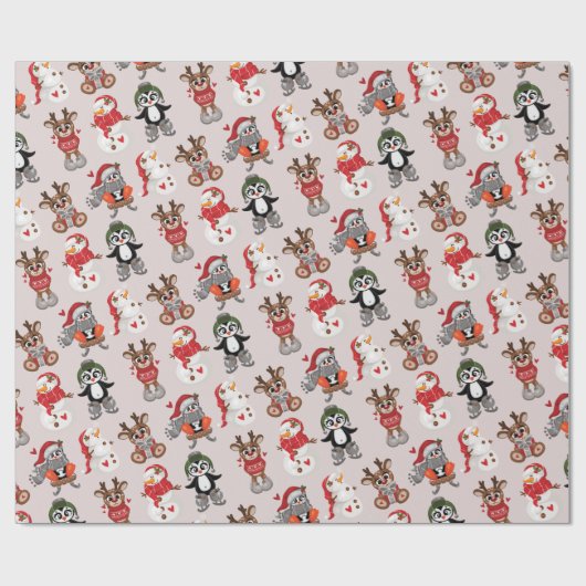Funny Reindeer mit Snow Man Weihnachten Hübsch Geschenkpapier (Flach)