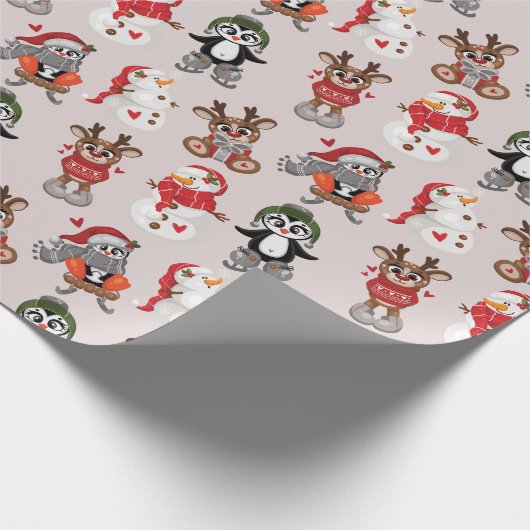 Funny Reindeer mit Snow Man Weihnachten Hübsch Geschenkpapier (Ecke)