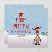 Funny Reindeer New Year Tree 2025 Weihnachten Einladung (Vorne/Hinten)