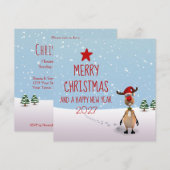 Funny Reindeer New Year Tree 2025 Weihnachten Einladung (Vorne/Hinten)