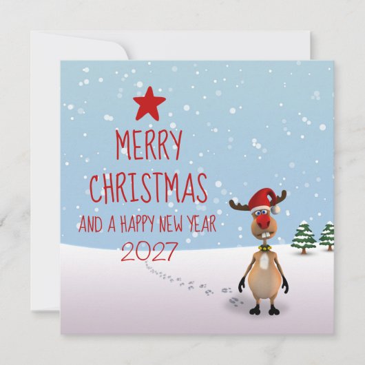 Funny Reindeer New Year Tree 2025 Weihnachten Einladung (Vorderseite)