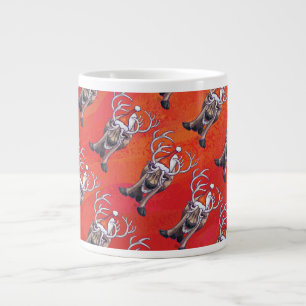 Funny Reindeer Pattern on Red Jumbo-Tasse