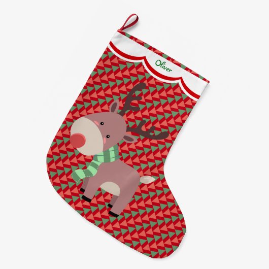 Funny Reindeer Pattern Personalisiert Großer Weihnachtsstrumpf (Vorderansicht (hängend))