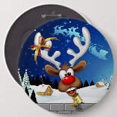 Funny Reindeer Peeking Christmas Meme  Button (Vorne & Hinten)