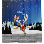 Funny Reindeer Peeking Christmas Meme  Duschvorhang (Vorderseite)