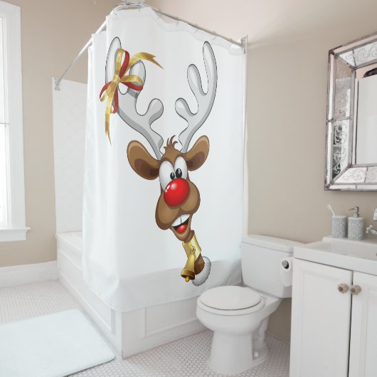Funny Reindeer Peeking Christmas Meme  Duschvorhang (Beispiel)