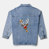 Funny Reindeer Peeking Christmas Meme  Jeansjacke (Rückseite)