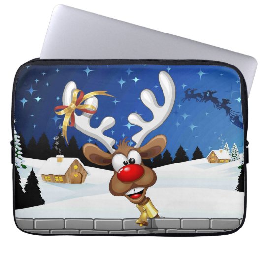 Funny Reindeer Peeking Christmas Meme  Laptopschutzhülle (Vorderseite)