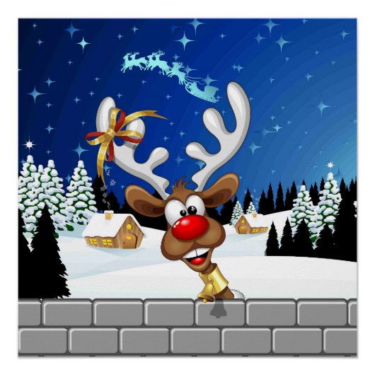 Funny Reindeer Peeking Christmas Meme  Poster (Vorderseite)