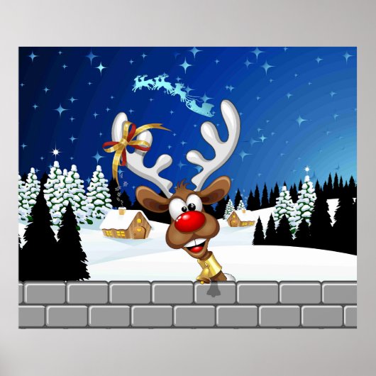 Funny Reindeer Peeking Christmas Meme  Poster (Vorne)