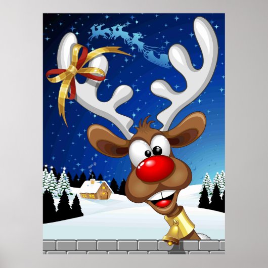 Funny Reindeer Peeking Christmas Meme  Poster (Vorne)