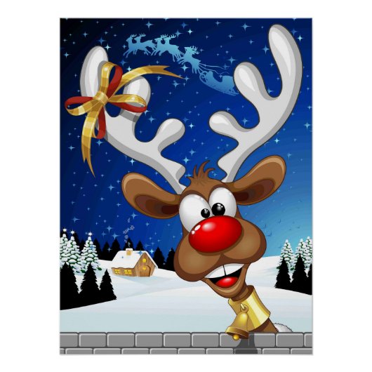 Funny Reindeer Peeking Christmas Meme  Poster (Vorderseite)