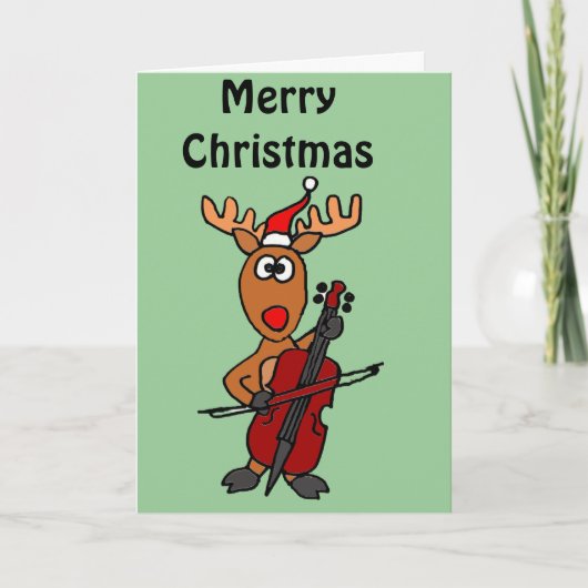 Funny Reindeer Playing Cello Christmas Feiertagskarte (Vorderseite)