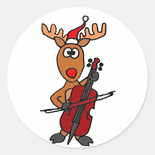 Funny Reindeer Playing Cello Runder Aufkleber (Vorderseite)
