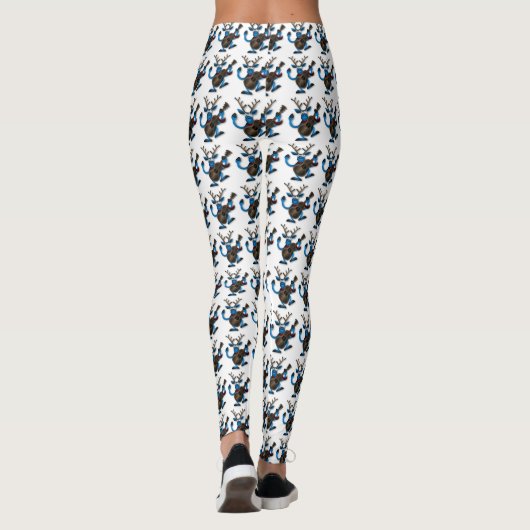 Funny Reindeer Playing Gitarre Weihnachts-Leggings Leggings (Rückseite)