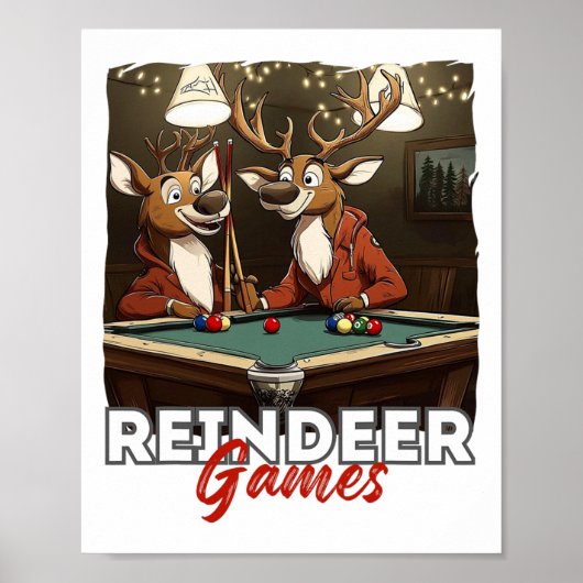 Funny Reindeer Pool Billiard Games Spaß Poster (Vorne)