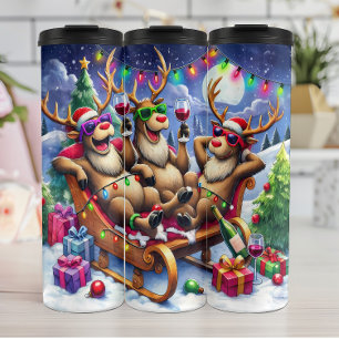 Funny Reindeer Relaxen mit Wein Thermosbecher
