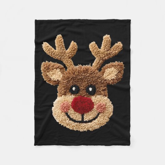 Funny Reindeer Rudolph Crochet Merry Christmas Xma Fleecedecke (Vorderseite)