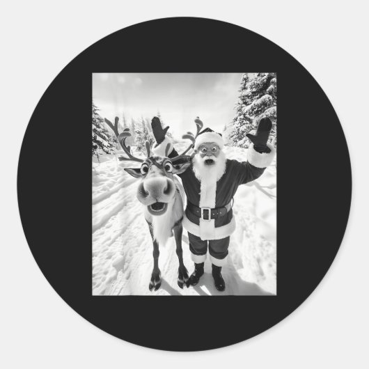Funny Reindeer Santa Selfie Christmas Party Xmas P Runder Aufkleber (Vorderseite)