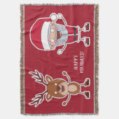 Funny Reindeer & Santa throw Decke (Vorderseite Vertikal)