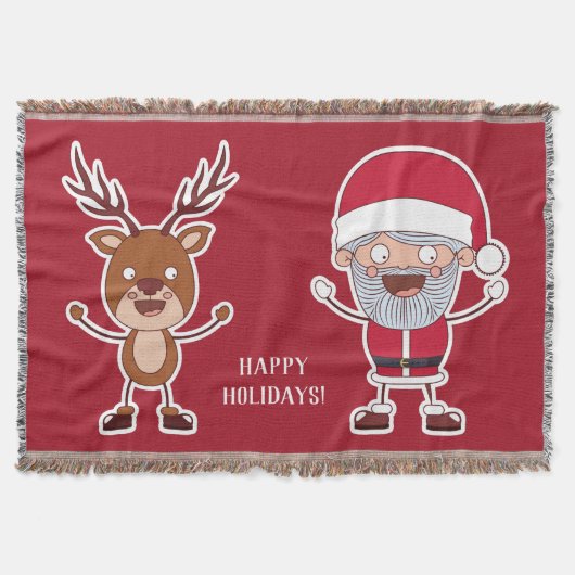 Funny Reindeer & Santa throw Decke (Vorderseite)