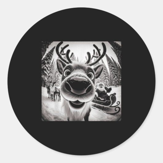 Funny Reindeer Selfie Christmas Runder Aufkleber (Vorderseite)