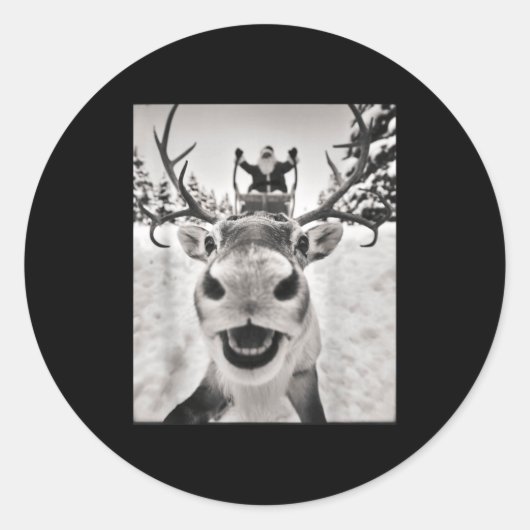 Funny Reindeer Selfie Christmas Santa Funny Kids  Runder Aufkleber (Vorderseite)
