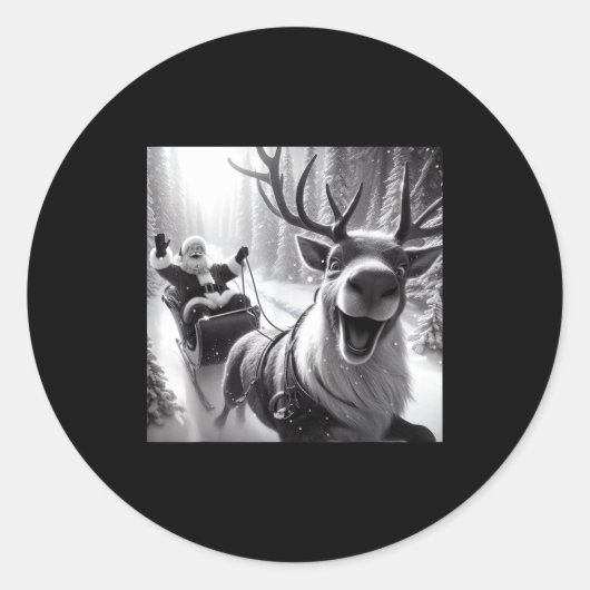 Funny Reindeer Selfie Santa Christmas Shirts Men W Runder Aufkleber (Vorderseite)