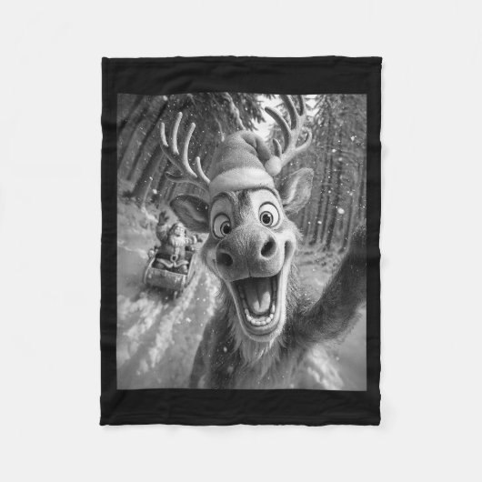 Funny Reindeer Selfie Santa Merry Christmas Men Wo Fleecedecke (Vorderseite)