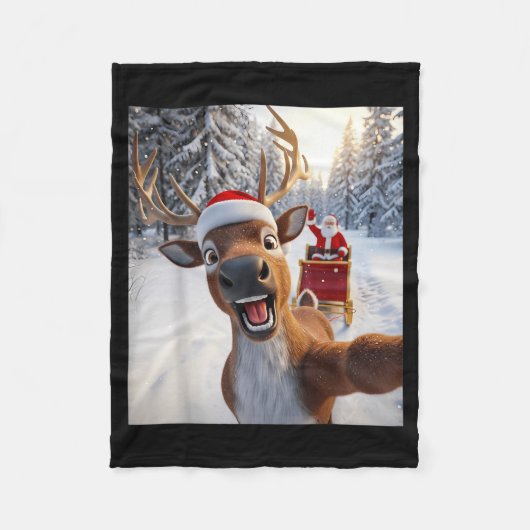 Funny Reindeer Selfie Santa Merry Christmas Men Wo Fleecedecke (Vorderseite)