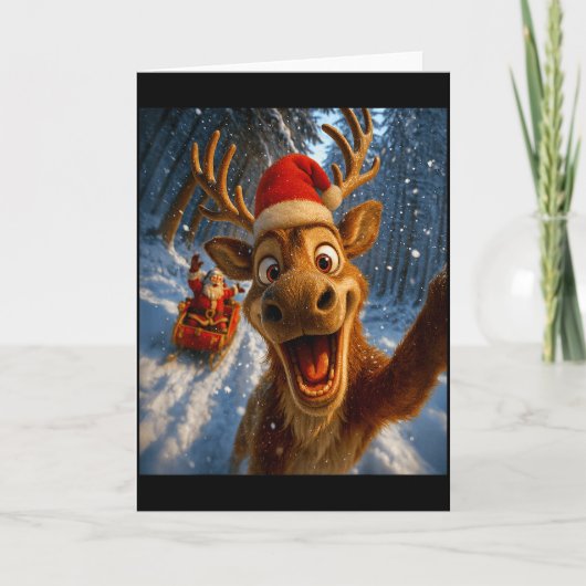 Funny Reindeer Selfie Santa Merry Christmas Men Wo Karte (Vorderseite)