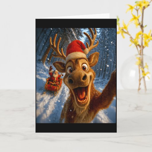 Funny Reindeer Selfie Santa Merry Christmas Men Wo Karte (Gelbe Blume)