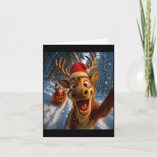 Funny Reindeer Selfie Santa Merry Christmas Men Wo Karte (Vorderseite)